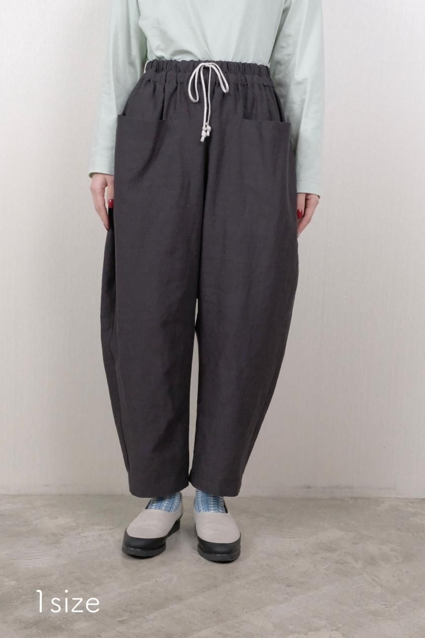 アトリエナルセ　ダークグレー サルエルパンツ ゴムウエスト atelier naruse アトリエナルセ シェットランド ウール リネン