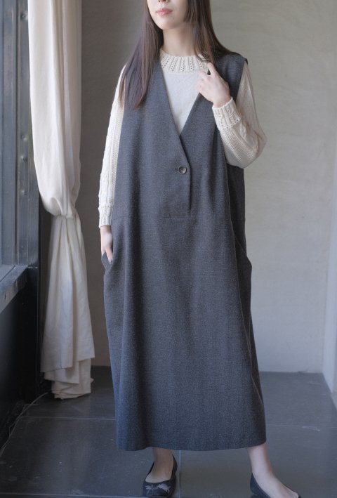 atelier naruse / cotton&wool herring-bone jumper skirt (gray)