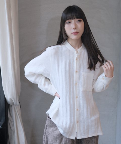 <img class='new_mark_img1' src='https://img.shop-pro.jp/img/new/icons14.gif' style='border:none;display:inline;margin:0px;padding:0px;width:auto;' />atelier naruse / Linen tweed band-collar shirt (White)