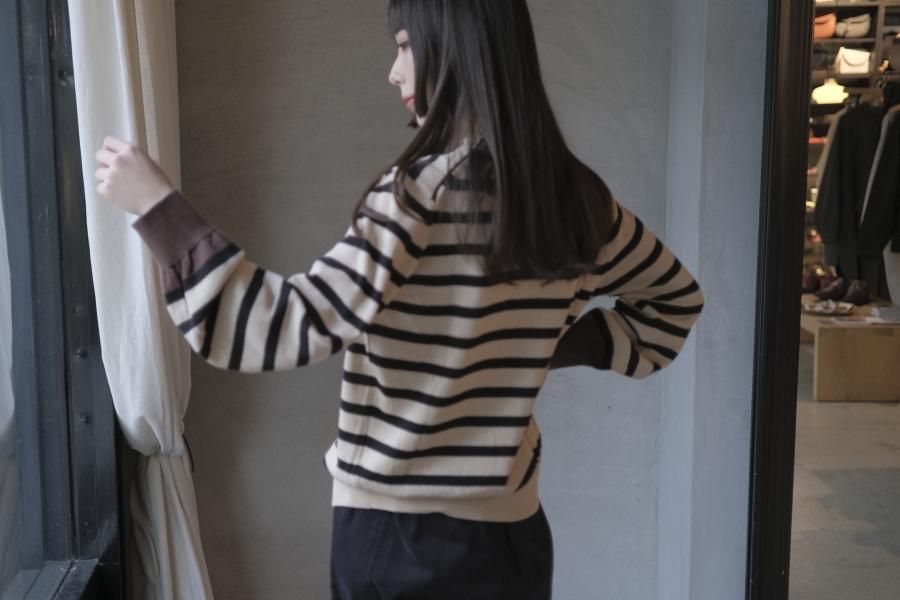 アトリエナルセ【F】コットンウールボーダーニット クルーネック セーター atelier naruse(アトリエナルセ)コットン ウール ボーダー