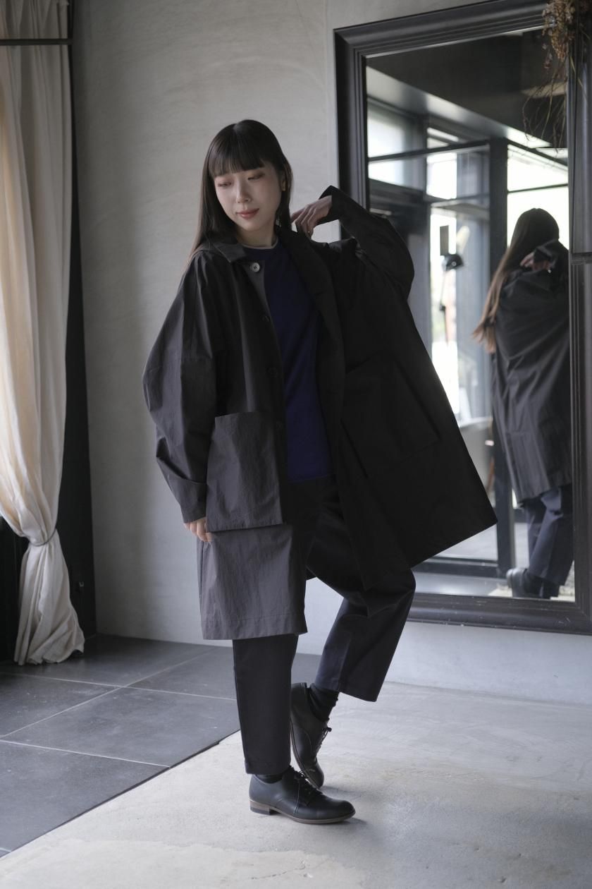 cotton nylon taffeta hooded coat / mustard - atelier naruse