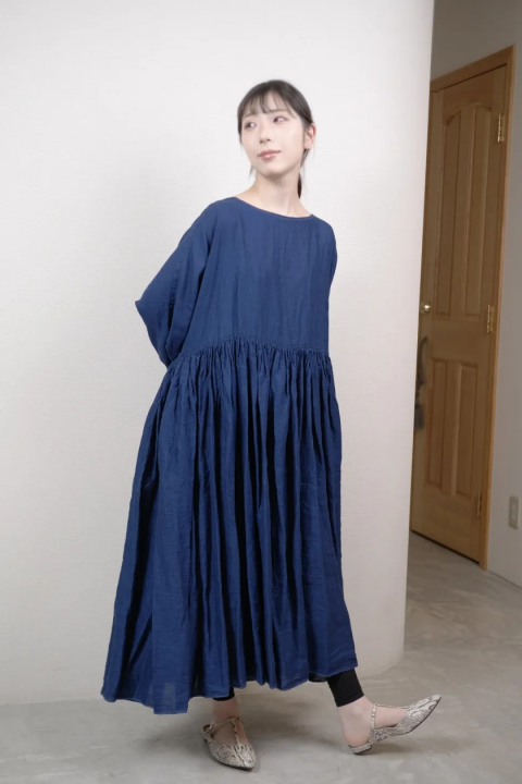 &#352;P / INDIGO LINEN /WIDE GATHER ONEPIECE
