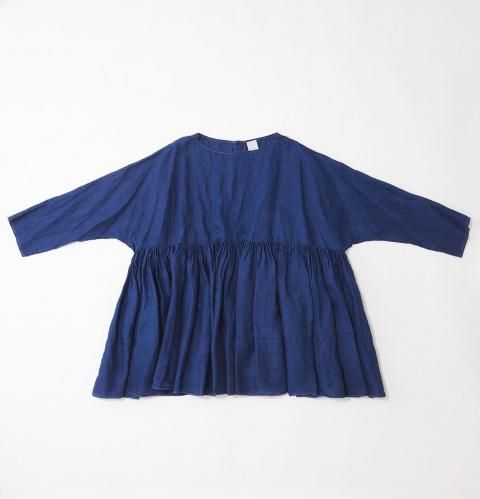 &#352;P / INDIGO LINEN /WIDE GATHER BLOUSE