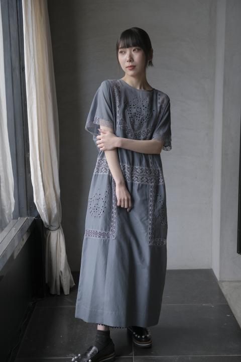 H&#233;riter / filet lace embroidery dressblue
