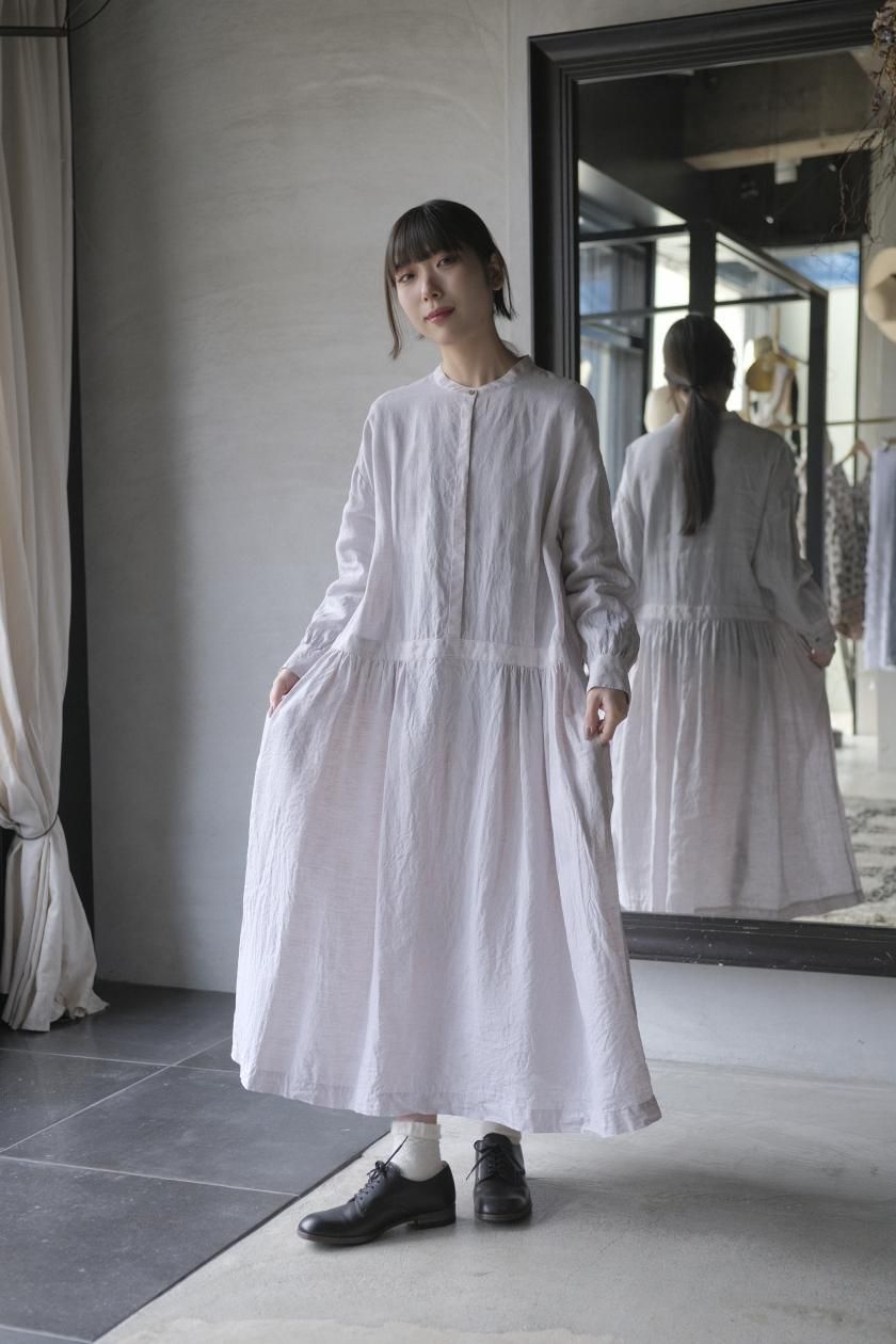 atelier naruse リネンシャツワンピース linen shirt gather one-piece / aqua blue - atelier naruse