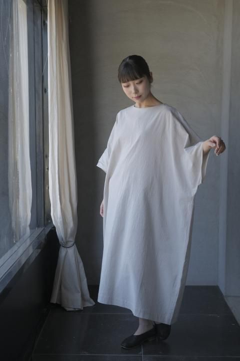 COSMIC WONDER / Cotton flax poplin folk dress (Light gray)