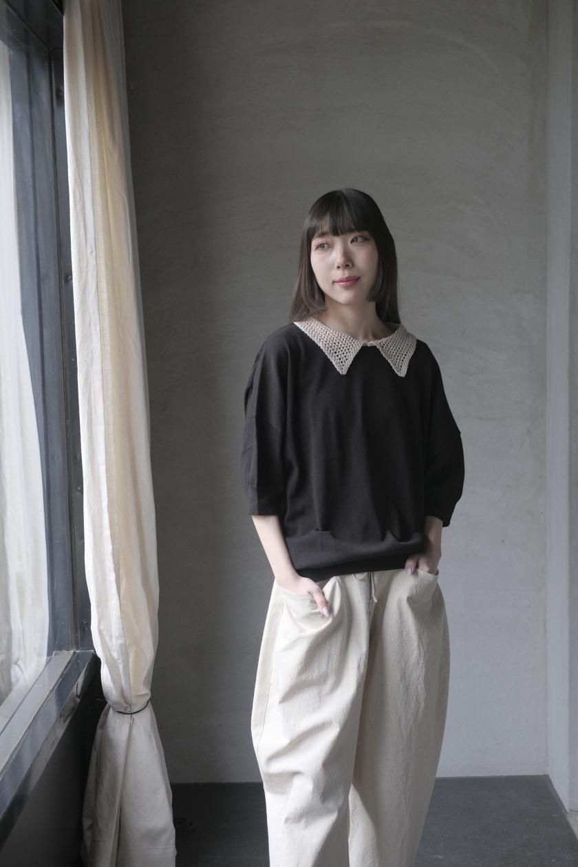 atelier naruse アトリエナルセ　半袖ニット　襟付きレトロニット atelier naruse アトリエナルセ cotton crochet collar kn