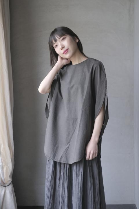 COSMIC WONDER / Cotton silk typewriter circle shirt (Dark sumi)