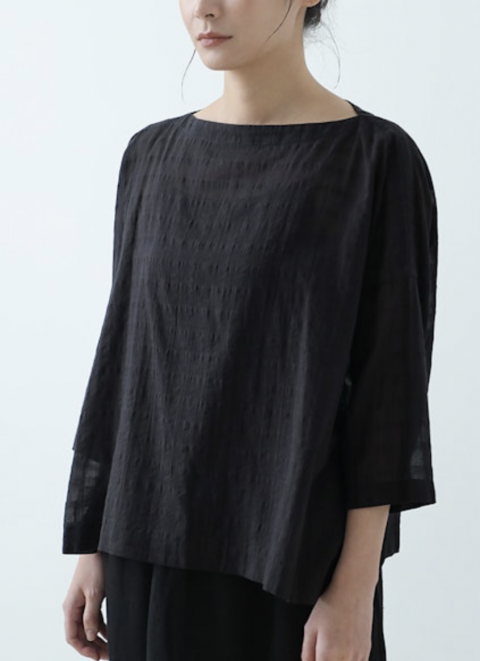 evam eva / shadow check pullover Black
