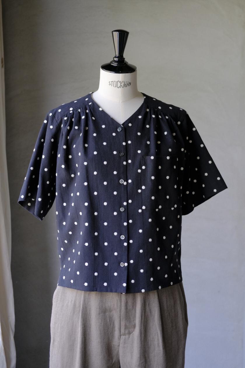 cotton linen ～ mizutama ～ V-neck blouse - atelier naruse