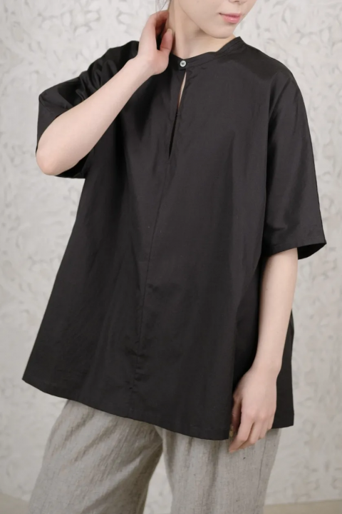 &#352;P / 100/2 COTTON BROAD /SHORT-SLEEVE SHIRTBLACK & DIM TURQUOISE