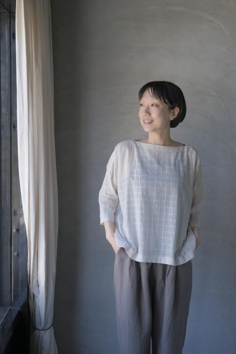 evam eva / shadow check pulloverAntique White