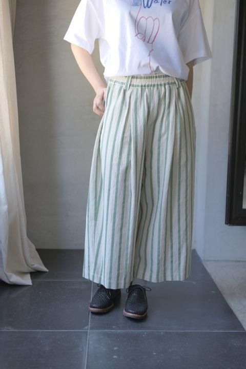 atelier naruse / cotton linen gaucho pants stripegreen