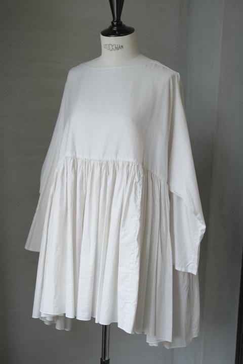 SP / LINEN COTTON / FINE COTTON OXFORD / WIDE GATHER BLOUSEVintage White