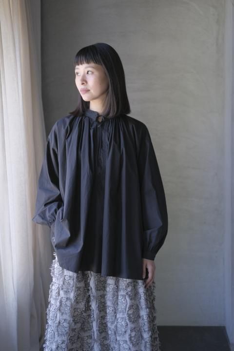 SP / 170/2 SUVIN COTTON/ CHURCH SMOCK BLOUSE  ( BLACK )