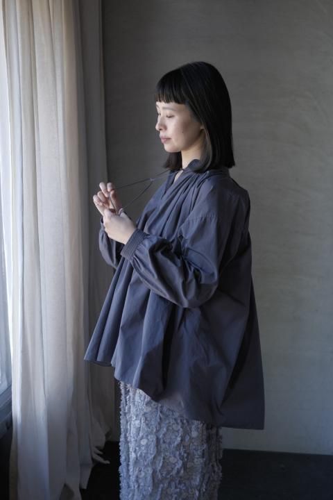 SP / 170/2 SUVIN COTTON/ CHURCH SMOCK BLOUSE  ( PURPLE GRAY )