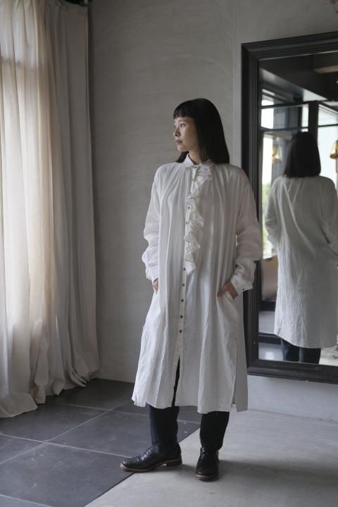 GUPTIHA / Hand Span Cotton Linen Dress (Off White)