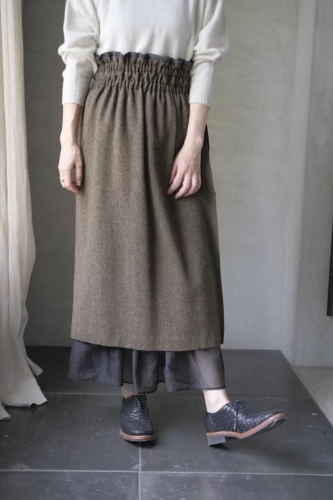 H&#233;riter / wool herringbone skirt brown