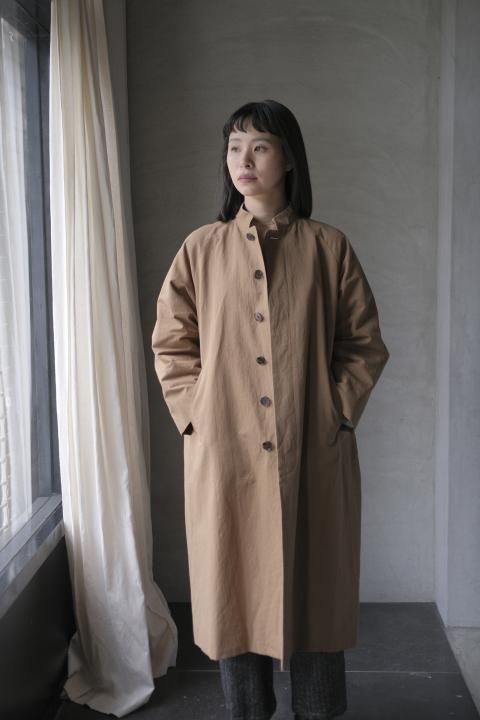 atelier naruse / cotton hemp stand collar coatbeige