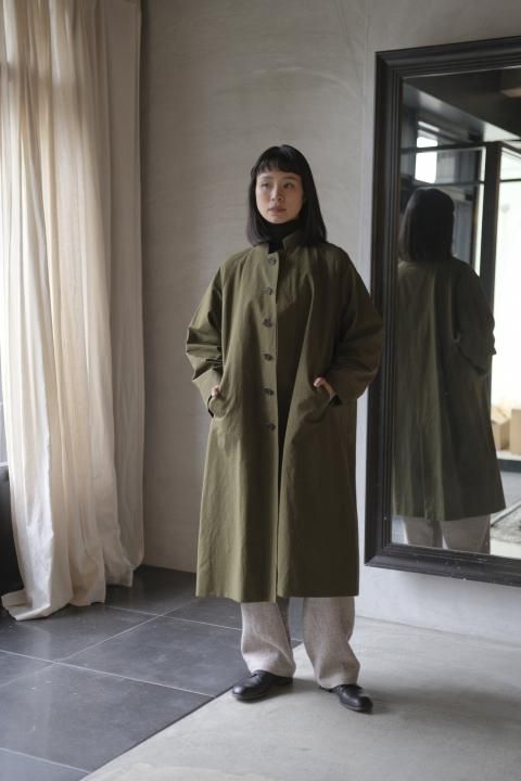 <img class='new_mark_img1' src='https://img.shop-pro.jp/img/new/icons14.gif' style='border:none;display:inline;margin:0px;padding:0px;width:auto;' />atelier naruse / cotton hemp stand collar coatkhaki