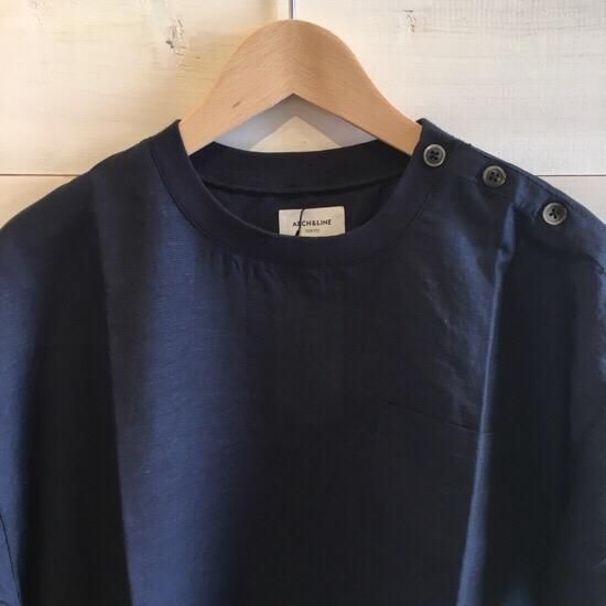 ARCH＆LINE（アーチアンドライン）　Co/Li BIG POCKET SHIRT TEE　レディース/Tシャツ　NAVY　ARCH&LINEより入荷 ARCH＆LINE（アーチアンドライン） Co/Li BIG POCKET SHIRT TEE