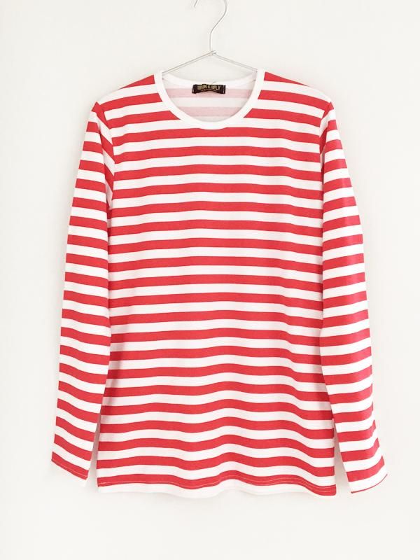 英国製ボーダー長袖Tシャツ〈レッド＆ホワイト〉 - 英国直輸入