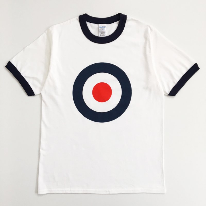 POP GEAR “MOD TARGET” リンガーTシャツ〈ホワイト／ネイビー〉 - 英国