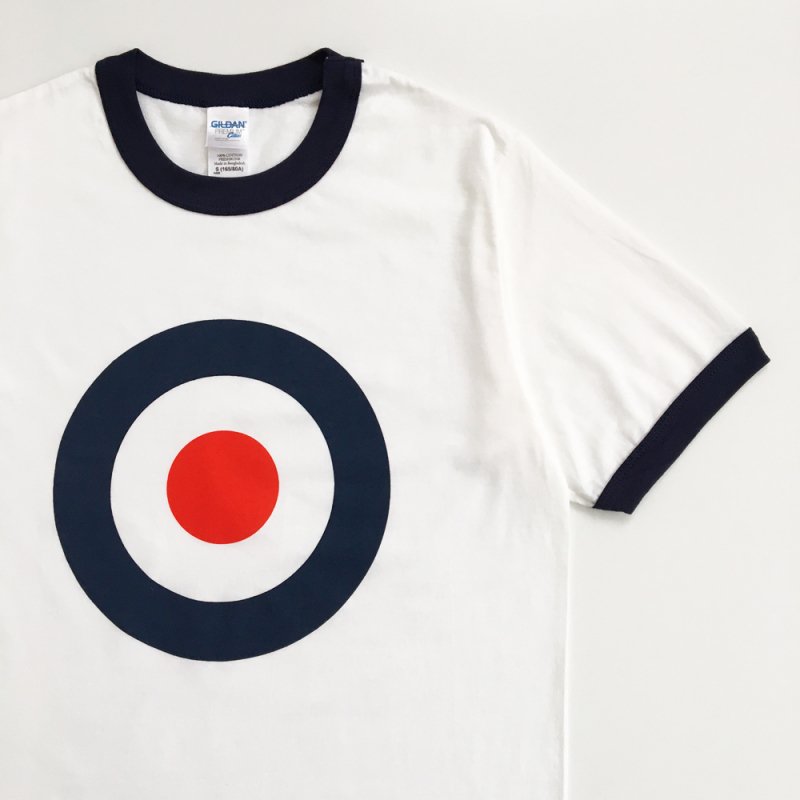 POP GEAR “MOD TARGET” リンガーTシャツ〈ホワイト／ネイビー〉 - 英国直輸入MODクロージング・60s POP Tシャツ『DoiN'  THe MoD』オンラインモッズショップ