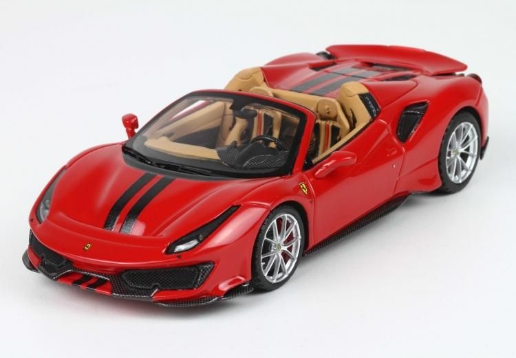 Amazon | BBR 1/43 Ferrari 488 Pista Spider Rosso corsa with black stripe フェラーリ  488 ピスタスパイダー | ミニカー・ダイキャストカー | ホビー