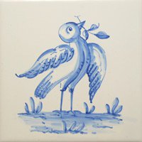 ポルトガルタイル（アズレージョ）【アニマル・ANA4】小鳥・青単色