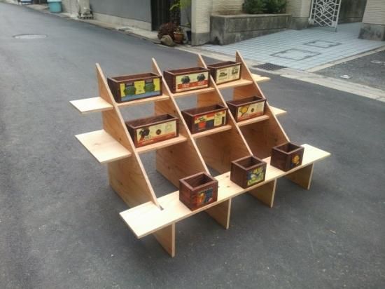 とこ　お店型什器 （６枚屋根）（カフェオレ×ホワイト）計２点　イベント什器 ディスプレイ用什器(6箱用) - マルシェ青空
