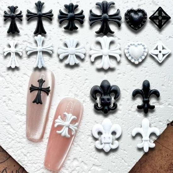 黒×白 ネイルパーツ 10個 フラワー お花 ツバキ モノトーン 黒白 ホワイト ブラック 2個入