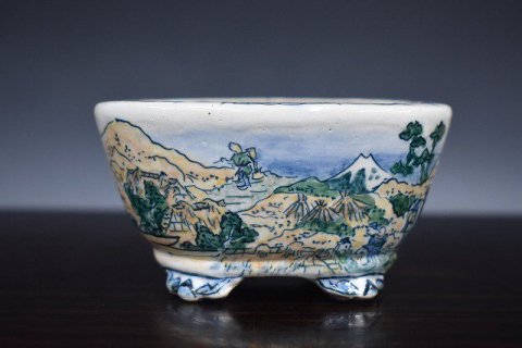 中古】盆栽鉢 陶翠 陶翠筆 小鉢 長辺 約7.3cm 丸鉢