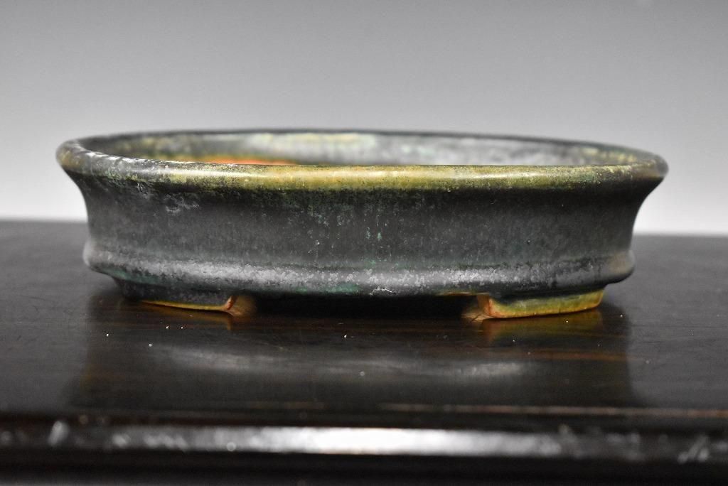 鴻陽 盆栽鉢 なまこ色 A256鴻陽2.5号黄釉木瓜式楕円