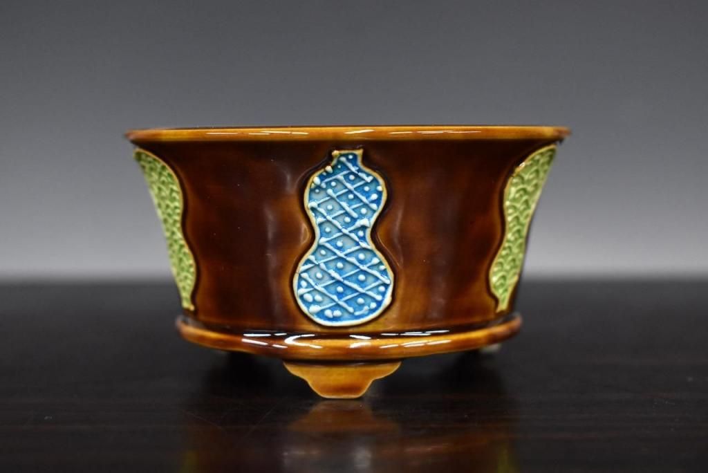 美芸　楕円　黄　盆栽鉢 萬園