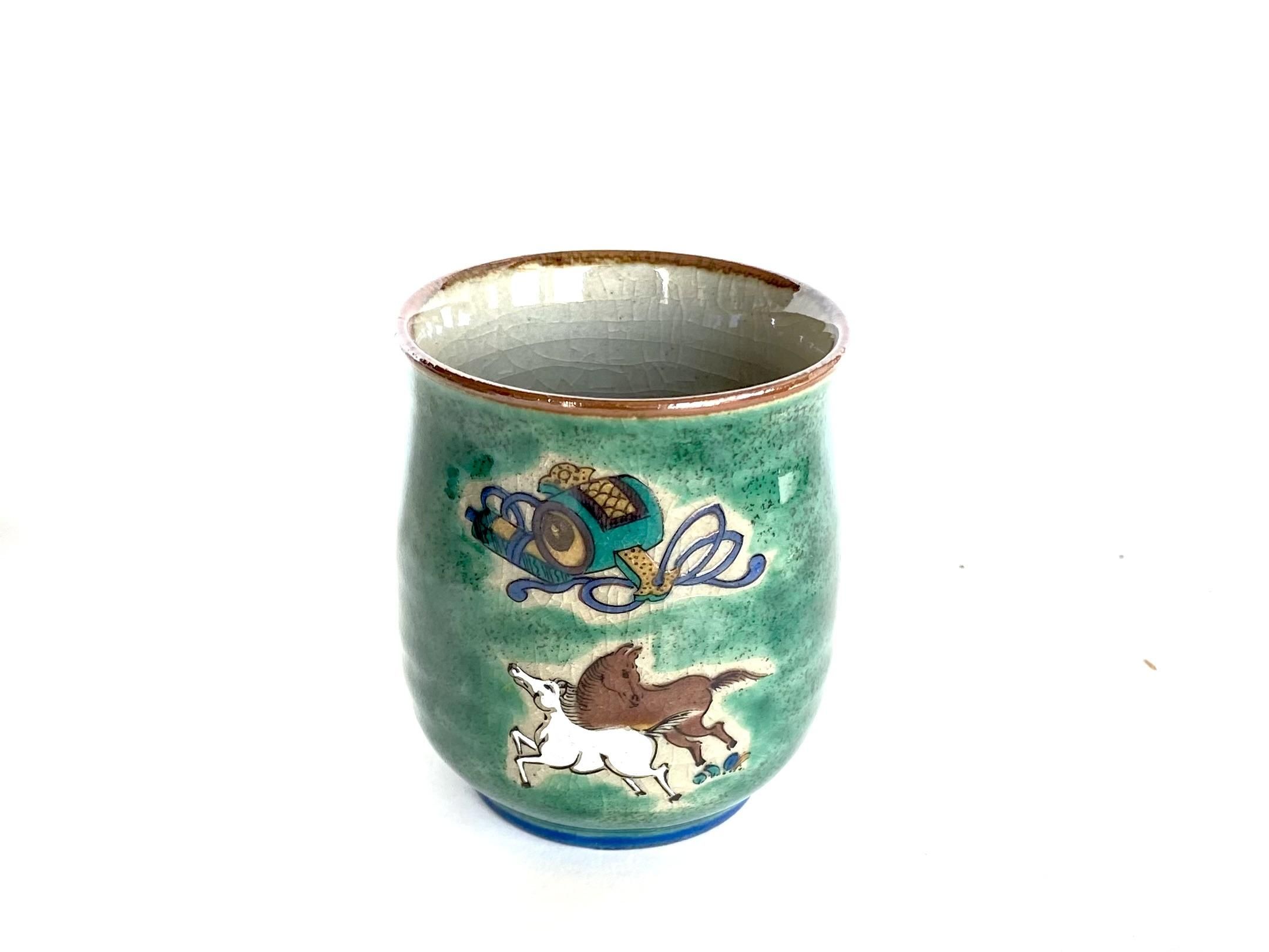 九谷焼 湯呑 湯飲み ゆのみ茶碗 大 干支 ウマ(午) 下塗り-百華園