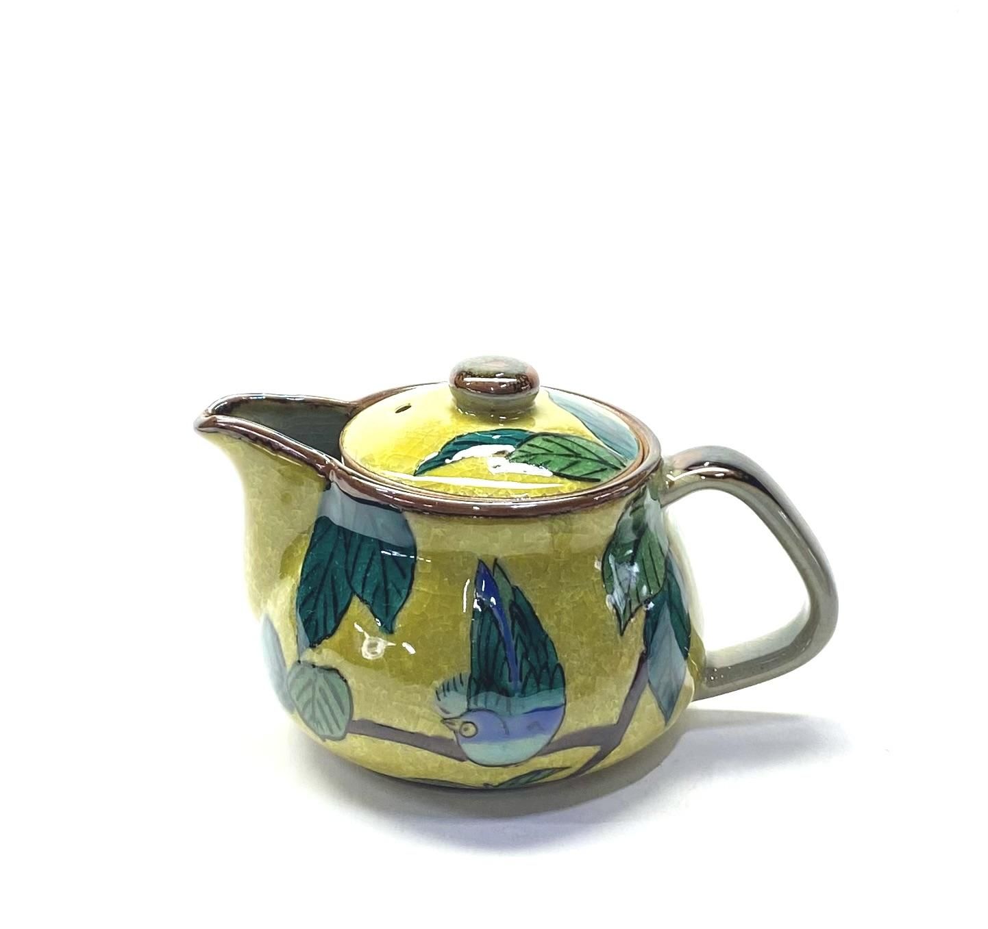 九谷焼 急須 大 濃い塗り花鳥 裏絵-百華園