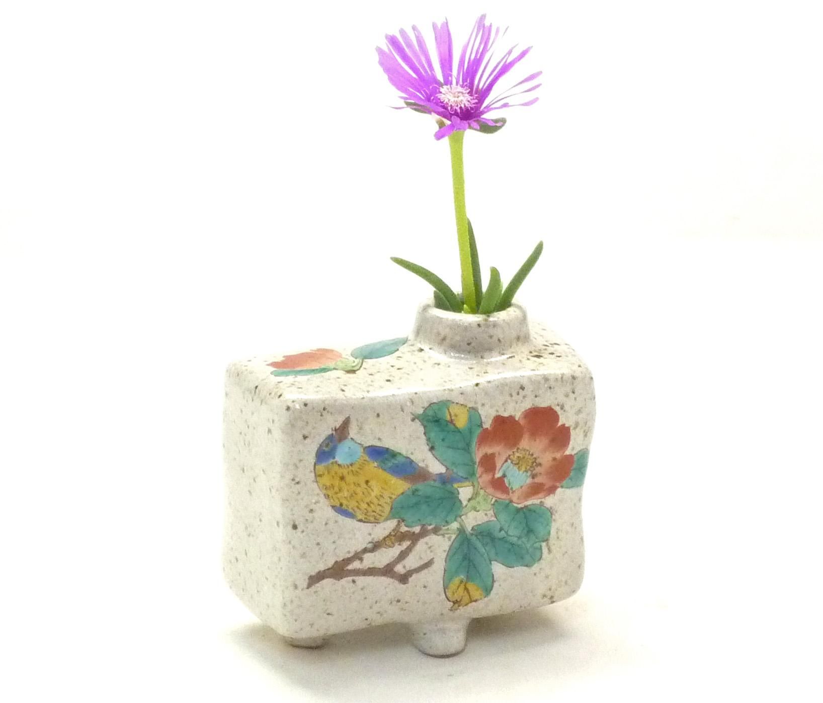 九谷焼 一輪挿し 花瓶 椿に鳥-百華園