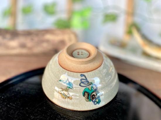 九谷焼 飯碗 小 金糸梅に鳥 小槌付き (Kutani rice bowl)ごはん