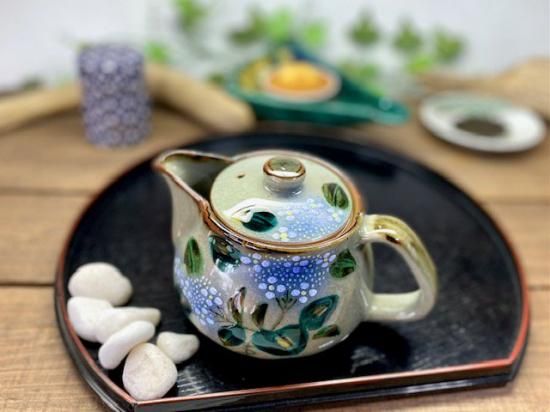九谷焼 急須 大 がく紫陽花 ブルー&ブルー 裏絵 九谷焼 急須 大 がく紫陽花 ブルー&ブルー 裏絵
