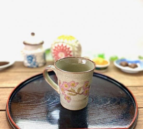 九谷焼 マグカップ マグ 左利き様用 ソメイヨシノ 裏絵 九谷焼 マグカップ マグ 左利き様用 ソメイヨシノ 裏絵