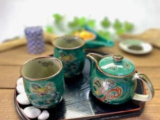 九谷焼茶道具セット 花柄 茶器 九谷焼 茶器セット 金彩花絵 - メルカリ