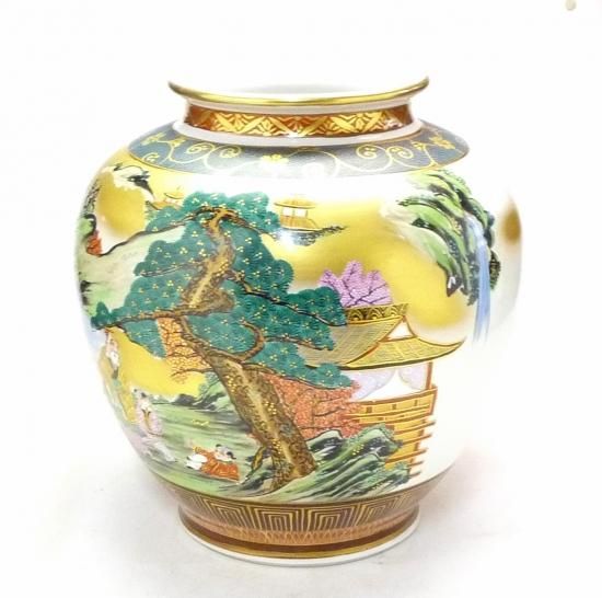 九谷焼　花瓶　山水 九谷焼 花瓶 本金山水 青粒 10号-百華園