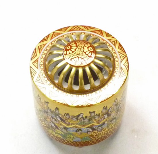 九谷焼 香炉 本金百人一首 桐箱入り(Kutani Hyakkaen Incense burner)