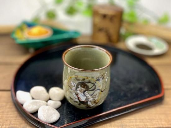九谷焼 湯呑 湯飲み 大 風神雷神 中裏絵-百華園