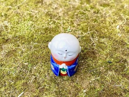 九谷焼 お地蔵様 地蔵 幸運 置物 ブルー地桜 ピンクほっぺ