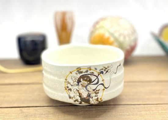 九谷焼 抹茶茶碗 抹茶碗 風神雷神 磁器 マット釉 九谷焼 抹茶茶碗 抹茶碗 風神雷神 磁器 マット釉