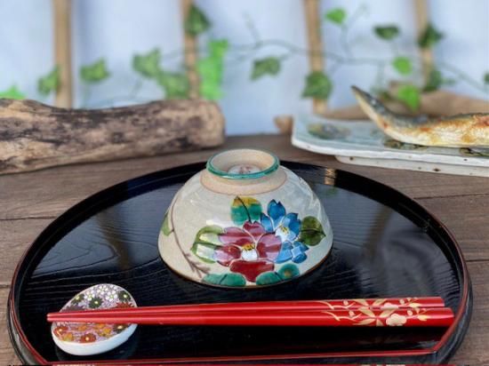 九谷焼 飯碗 茶碗 大 コンビ山茶花 下塗り 九谷焼 飯碗 茶碗 大 コンビ山茶花 下塗り