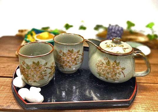 九谷焼 急須3点セット 大 しだれ桜 裏絵 九谷焼 急須3点セット 大 しだれ桜 裏絵