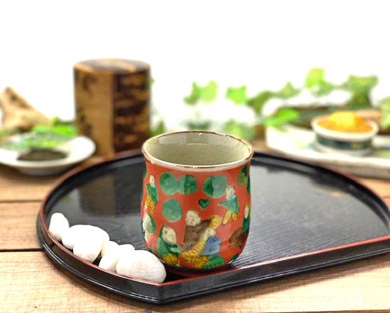 九谷焼 湯呑 湯飲み 大 木米写し 裏絵 九谷焼 湯呑 湯飲み 大 木米写し 裏絵
